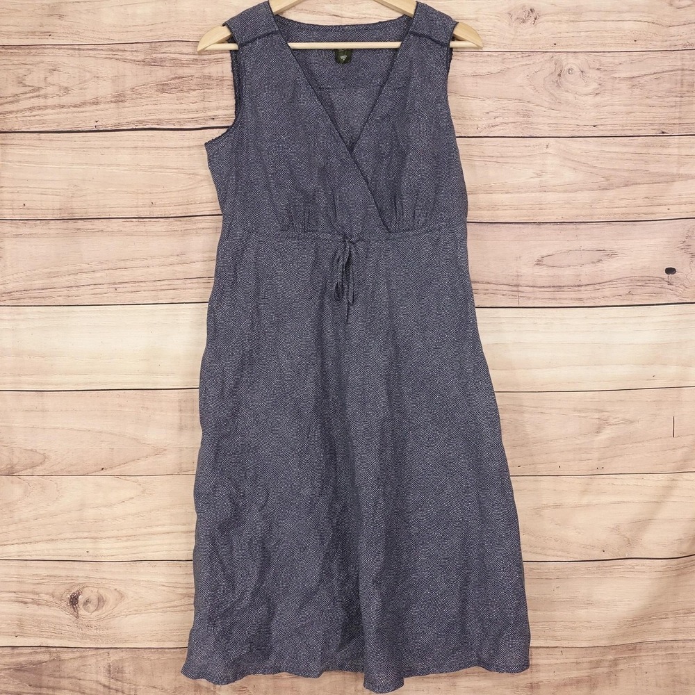 Eddie Bauer Dress Womens 10 Blue Polka Dot Sleeveless V Neck Sundress Cotton